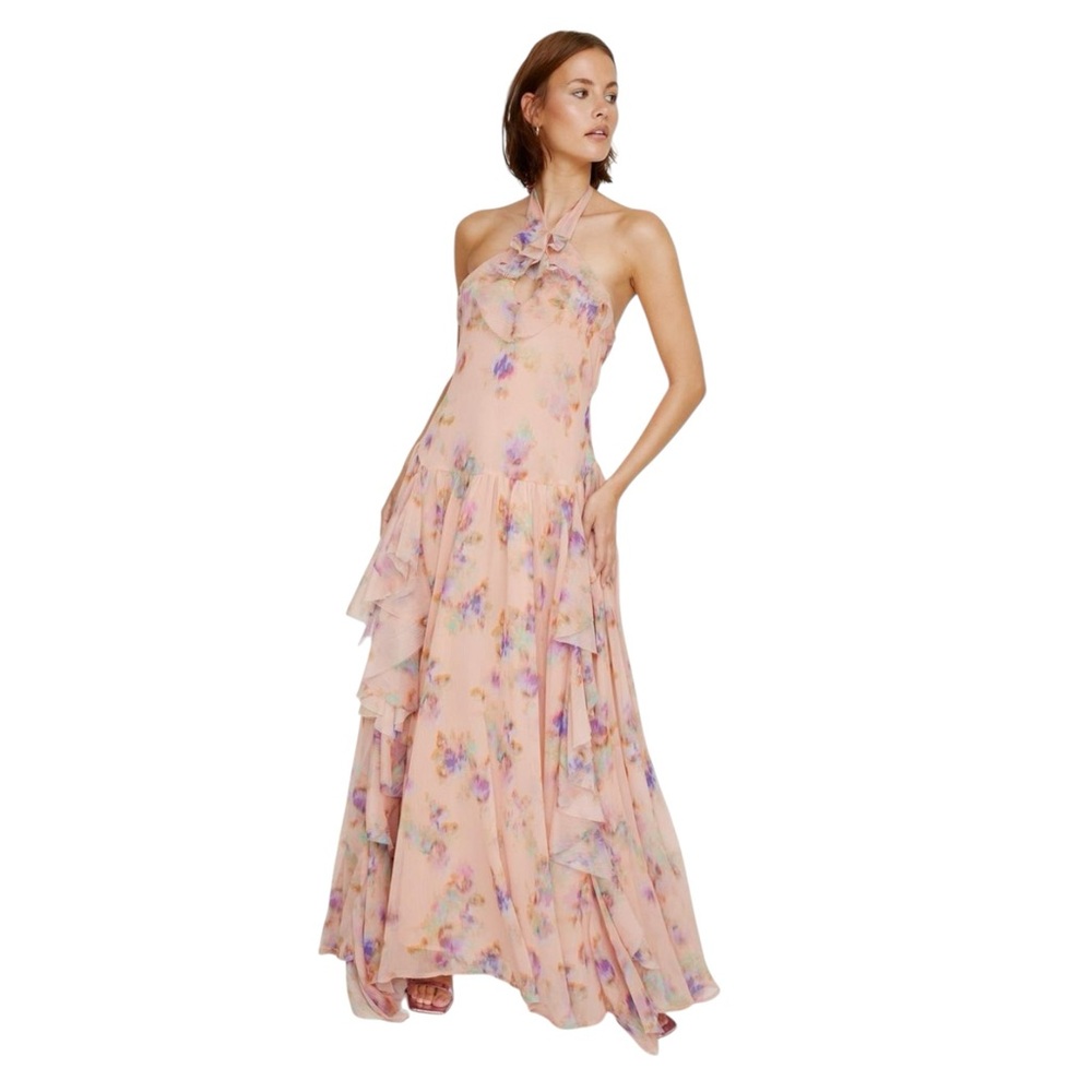 Nasty Gal Ruffle Keyhole Floral Print Halter Maxi Dress